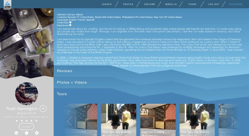 Guide profile page with biography, reviews, photos and a carousel of tours