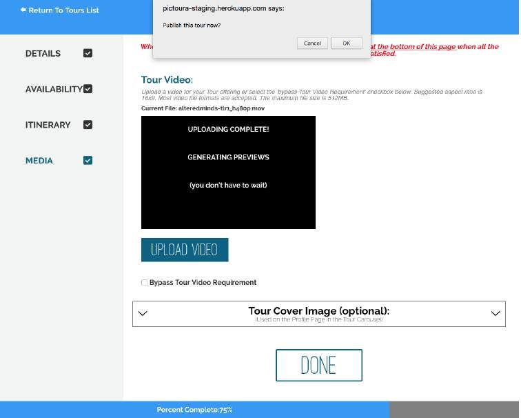Image selection interface with a grid of uploaded photographs